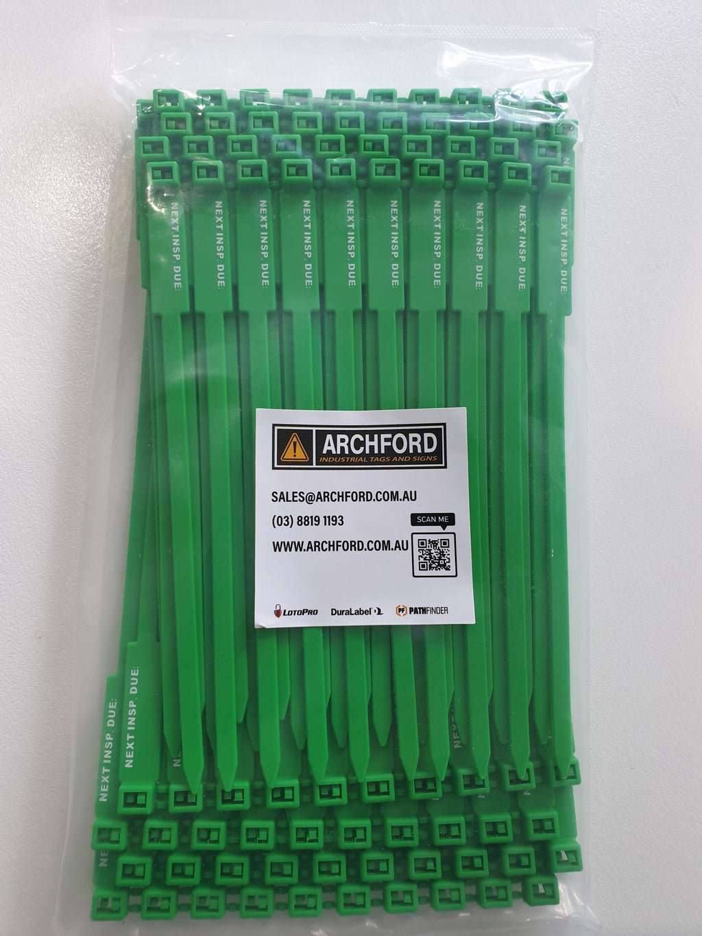 Green 175mm rigging/lifting next inspection due tag | Archford