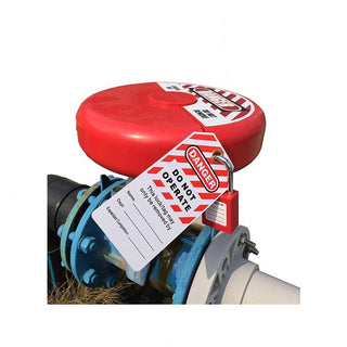Gate valve lockout with padlock and danger tag