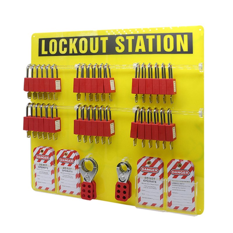 36-padlock Open Lockout Tagout Station with padlocks, hasps & lock safety tags.