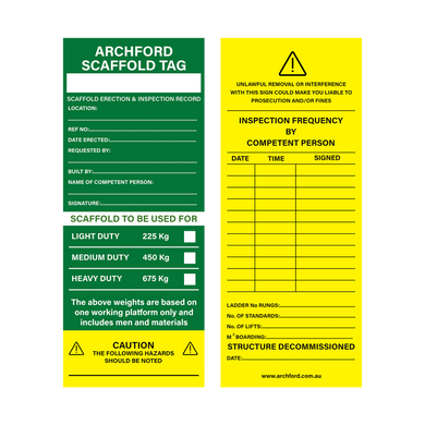 Archford Scaffold Tags | Australia | Shop Online